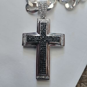 Heavy cuban link sterling silver 925 chain and sterling silver cross.